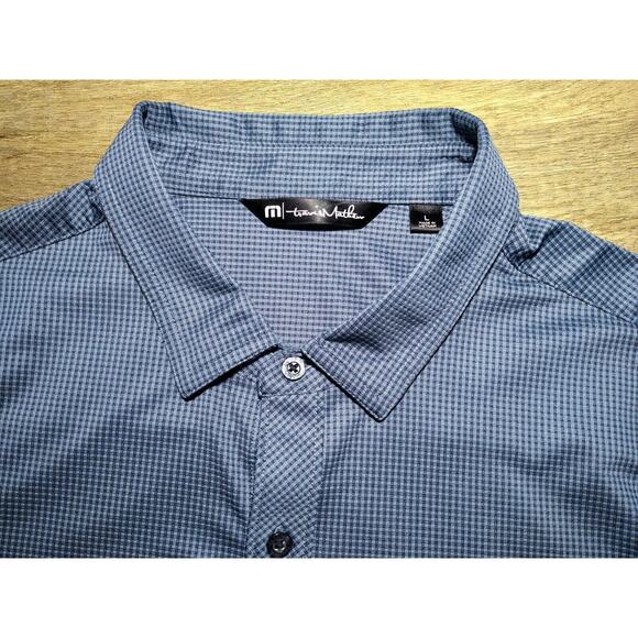 Travis Mathew Shirt Mens L Blue Button Up Golf Stretch Long Sleeve Check - Picture 4 of 5